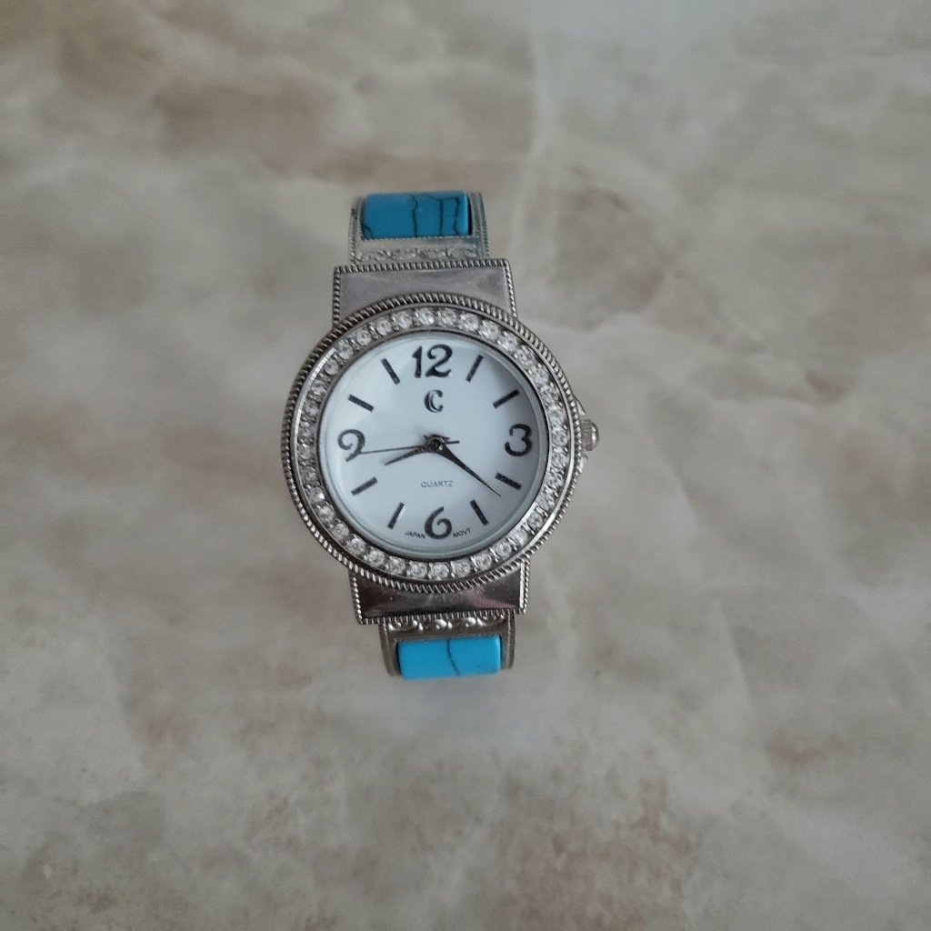 Silver Watch With Cubic Zirconia And Turquoise